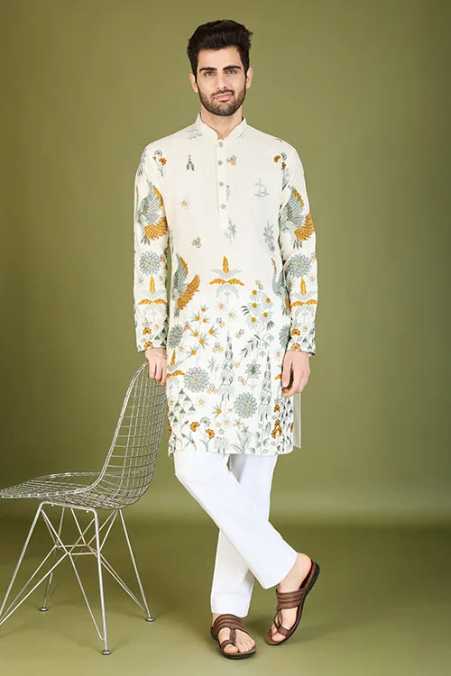 White Viscose Rayon Designer Kurta for Men Clothsvilla