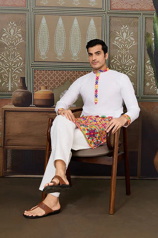 Stylish White Cotton Readymade Men’s Navratri Kurta Clothsvilla