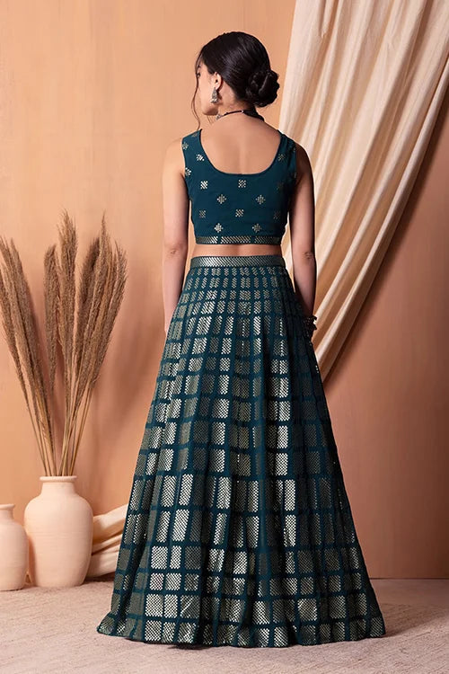 Teal Blue Bollywood Georgette Lehenga Choli Online Clothsvilla