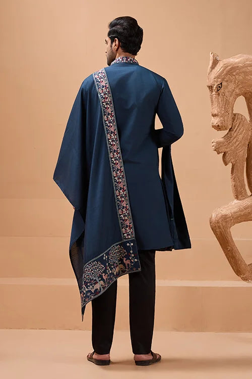 Elegant Teal Blue Kurta with Dupatta for Mens Wear Clothsvilla