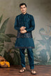 Load image into Gallery viewer, Teal Blue Embroidered Kurta Koti Set for Men Clothsvilla