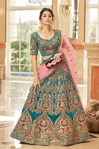 Designer Teal Velvet Lehenga with Soft Net Dupatta Clothsvilla