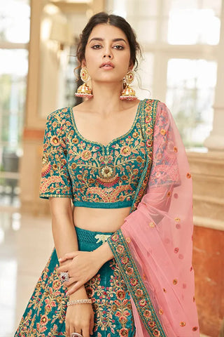 Designer Teal Velvet Lehenga with Soft Net Dupatta Clothsvilla