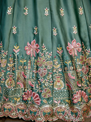 Teal Elegant Chiffon Sequin Embroidered Lehenga Choli Set with Ethnic Dupatta & Handmade Latkan ClothsVilla