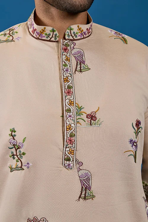 Perfect Festive Choice Beige Ethnic Kurta for Mens Wear Clothsvilla