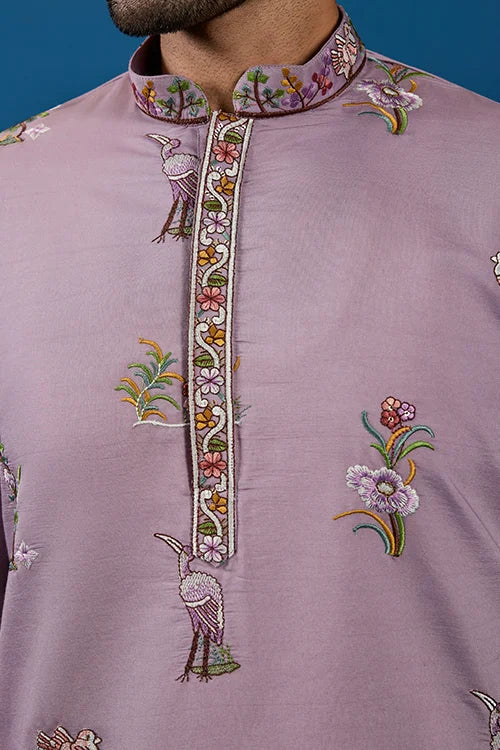 Heavy Embroidered Dusty Pink Kurta for Men Clothsvilla