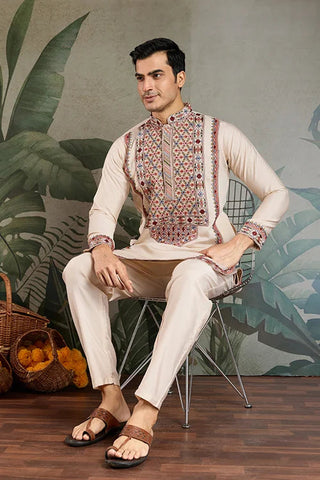 Classic Ivory Embroidered Kurta Pajama for Men Clothsvilla