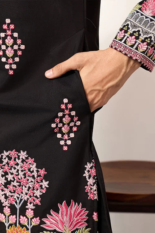 Ethnic Speical Classic Black Embroidered Kurta for Mens Clothsvilla