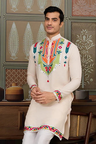 Cream Embroidered Festival Wear Kurta for Men Clothsvilla