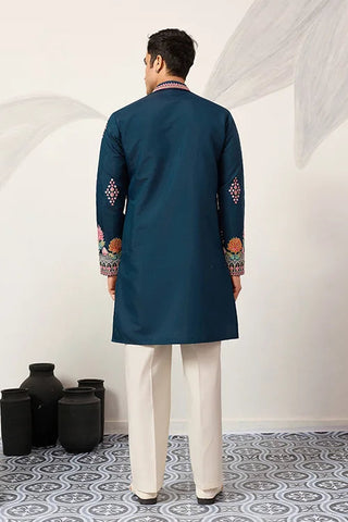Indian Wedding Style Exclusive Teal Blue Kurta for Mens Clothsvilla