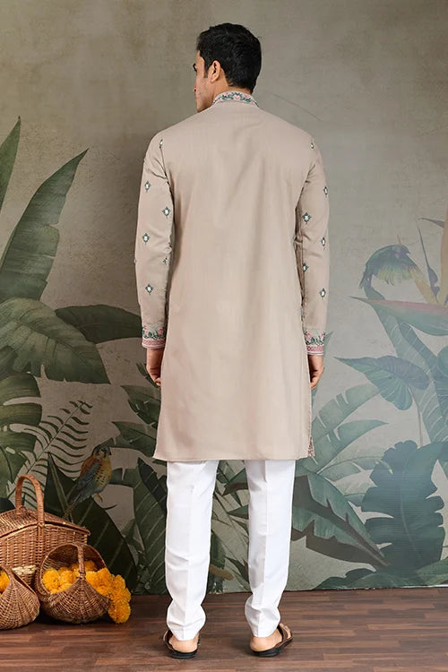 Ivory Color Embroidered Kurta Pajama for Men Clothsvilla