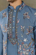 Load image into Gallery viewer, Blue Gray Open Koti Style Full Kurta Pajama Set for Men Clothsvilla