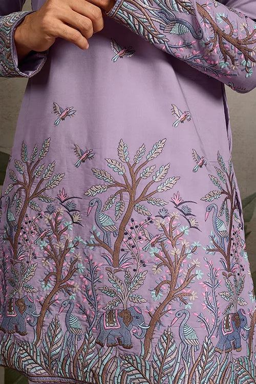 Premium Lavender Embroidered Kurta for Mens Wear Clothsvilla
