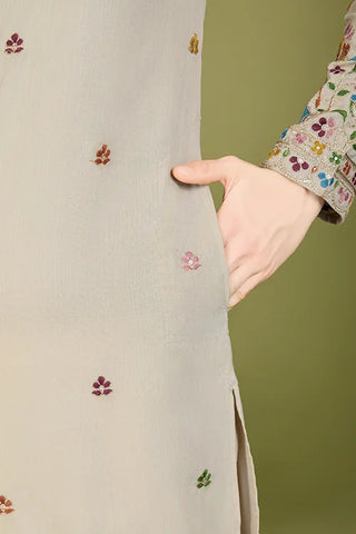 Ivery Color Embroidered Work Cotton Kurta for Men Clothsvilla
