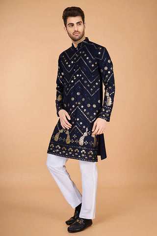 Navy Designer Rayon Kurta for Men  Stylish & Elegant Clothsvilla