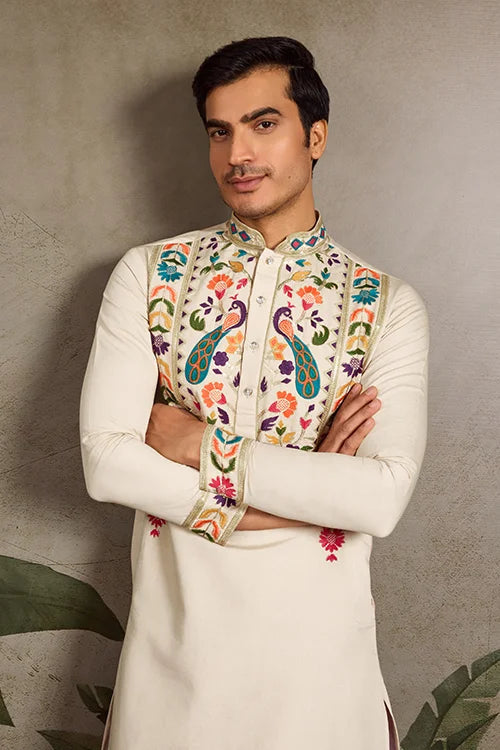 Beige Color Special Embroidered Kurta for Mens Wear Clothsvilla