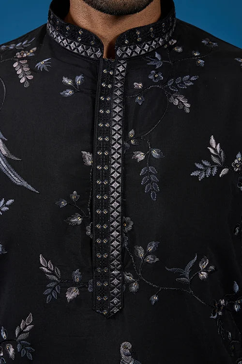 Magic Black Embroidered Stylish Kurta Set for Mens Wear Clothsvilla