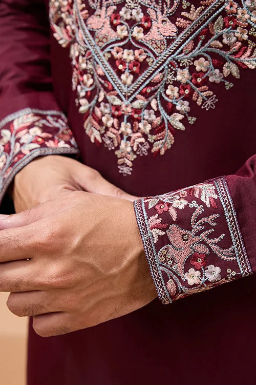 Latest Signature Maroon Kurta and Dupatta for Mens Wear Clothsvilla