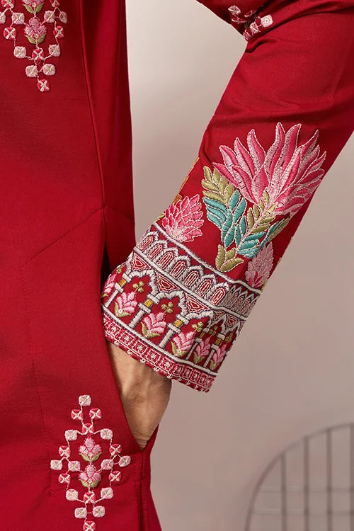 Unique Style Red Color Embroidered Kurta for Mens Wear Clothsvilla