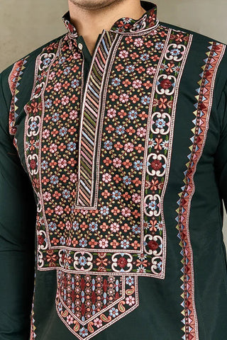 Party & Wedding Green Viscose Silk Kurta for Men Clothsvilla