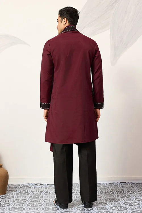 Vibrant Maroon Festive Kurta with Dupatta Set for Groom's Tribe Clothsvilla