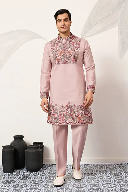 Stylish Dusty Pink Kurta Pant Set for Festive Occasions Clothsvilla