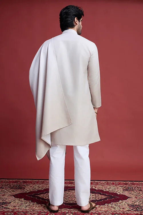 Designer Beige Kurta Set for Men with Mirror Work Clothsvilla