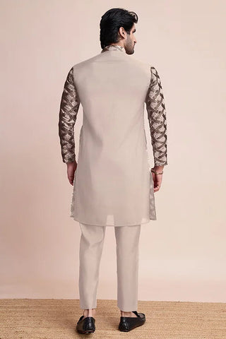 Stylish Beige Men's Kurta with Intricate Thread Detailing Clothsvilla