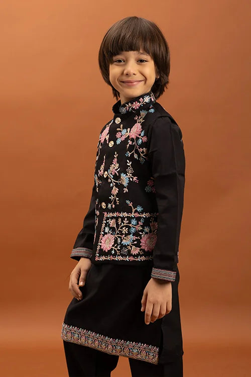 Royal Black Color Koti Kurta Pajama for Little Boys Clothsvilla