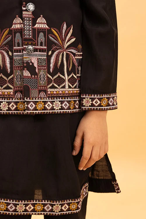 Premium Black Koti Kurta Set for Kids Boys 6-12 Years Clothsvilla