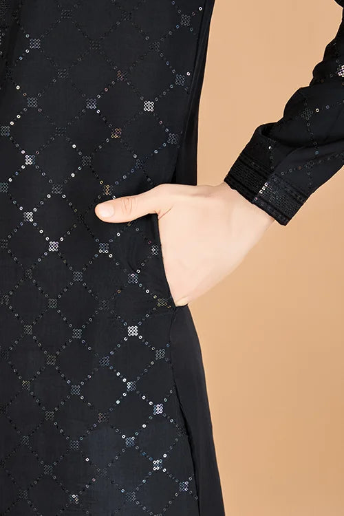 Black Color Kurta with Dupatta for Mens Wear Clothsvilla