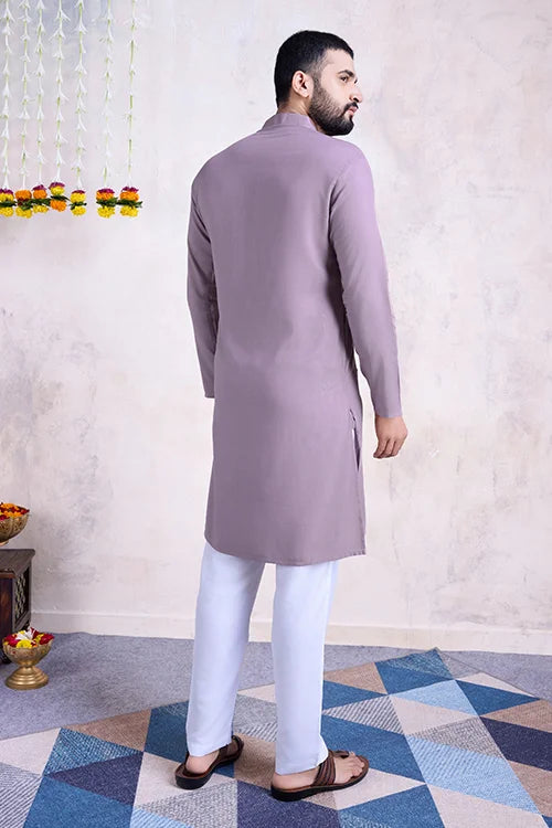 Dusty Purple Embroidered Men's Kurta - Formal Wear Clothsvilla