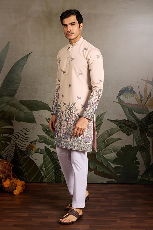 Beige Embroidered Work Beautiful Kurta for Men Clothsvilla