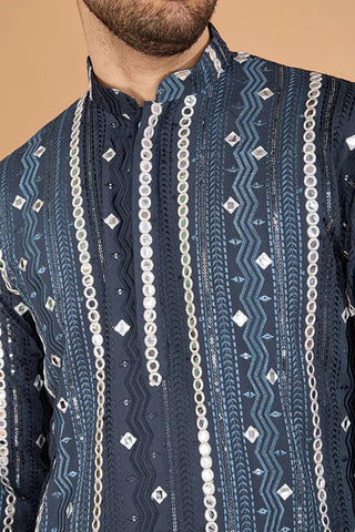 Grey Sequence with Mirror Foil Embroidered Mens Wear Kurta Clothsvilla
