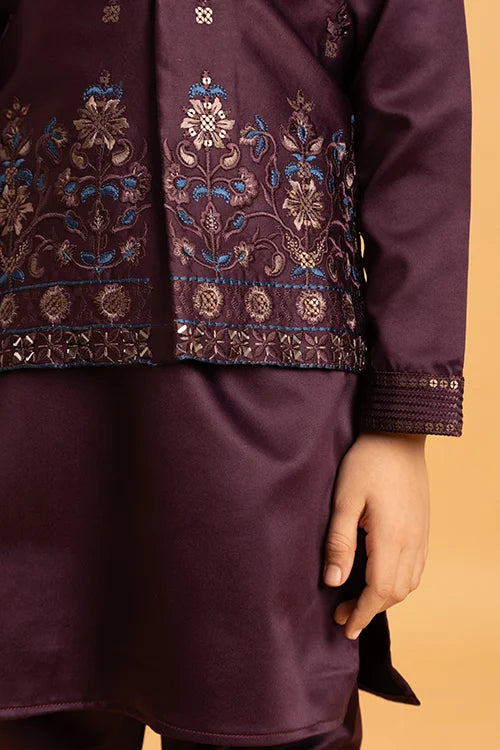Purple Mirror Work Koti Kurta Set for Boys Clothsvilla