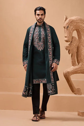 Perfect Green Festival Special Kurta with Dupatta for Mens Clothsvilla