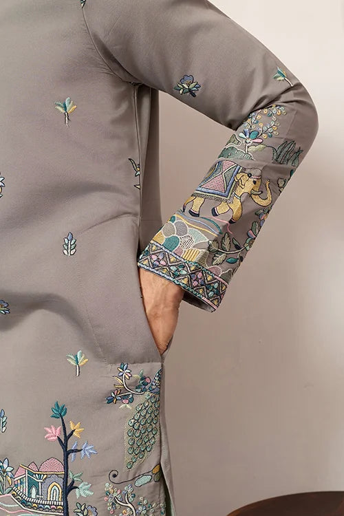 Wedding Traditional Look Grey Kurta for Mens Wear Clothsvilla