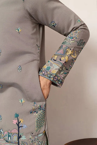 Wedding Traditional Look Grey Kurta for Mens Wear Clothsvilla