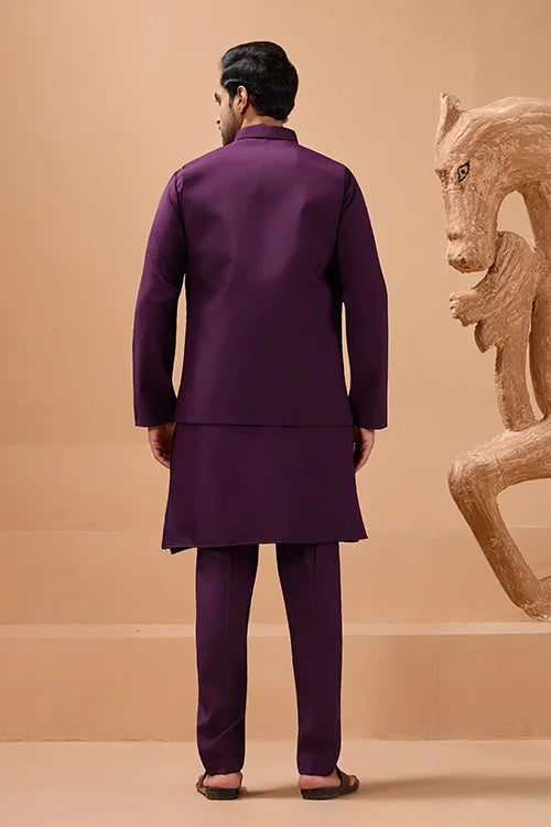 Vibrant Purple Color Koti Kurta Set Pair for Men Collection Clothsvilla