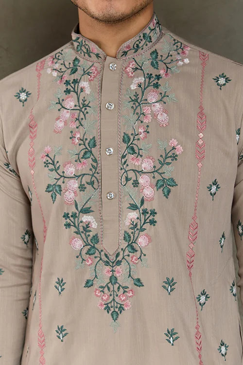 Ivory Color Embroidered Kurta Pajama for Men Clothsvilla