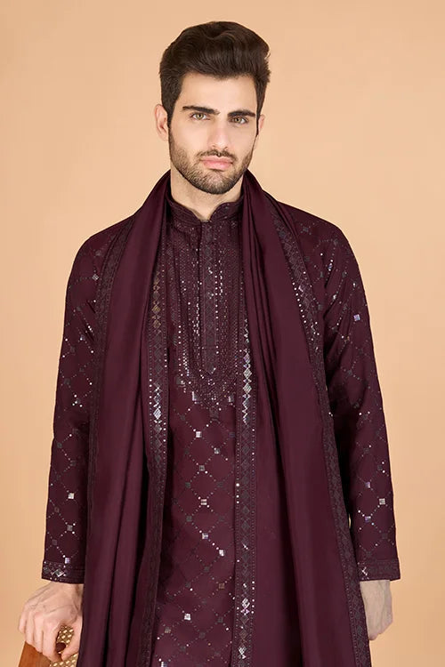 Maroon Stylish Sequence Embroidered Best Kurta for Men Clothsvilla