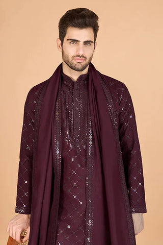 Maroon Stylish Sequence Embroidered Best Kurta for Men Clothsvilla