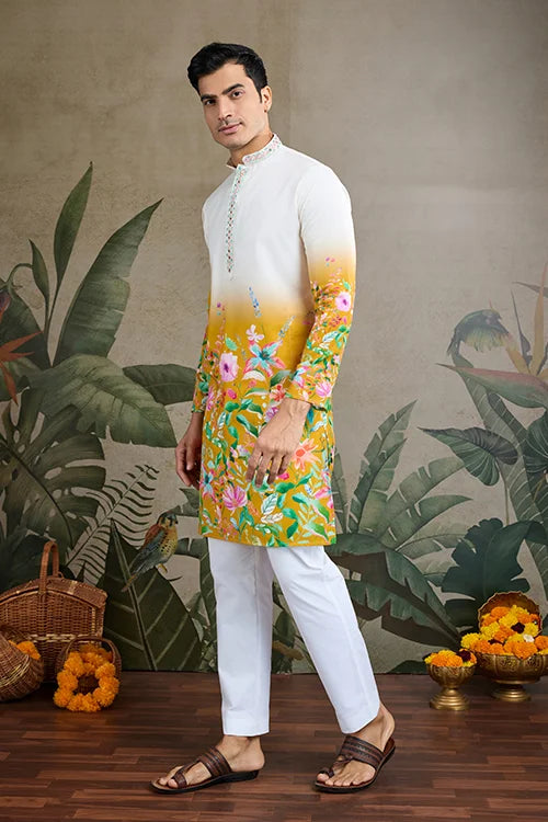 Printed with Hand Mirror Work Kurta for Mens Clothsvilla