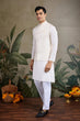 Load image into Gallery viewer, White Roman Silk Kurta with Jacquard Koti Jacket Clothsvilla