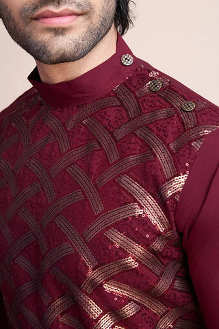 Traditional Embroidered Maroon Silk Kurta for Men Clothsvilla