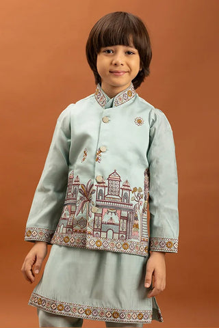 Wedding Sky Blue Koti Kurta Set for Kids 6-12 Yrs Clothsvilla