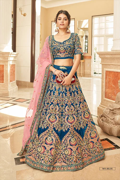 Traditional Velvet Bridal Lehenga Choli with Zari Embroidery Clothsvilla