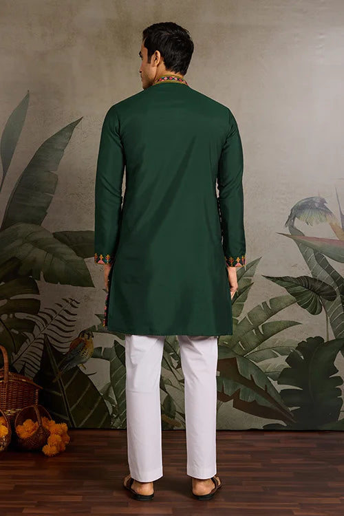 Embroidered Look Wedding Green Kurta for Men Clothsvilla
