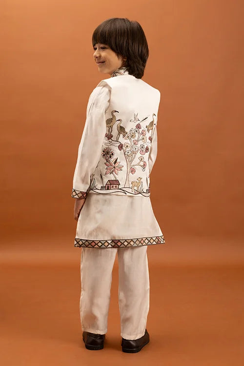 Elegant White Koti Kurta Set for Kids Traditional Wear Clothsvilla