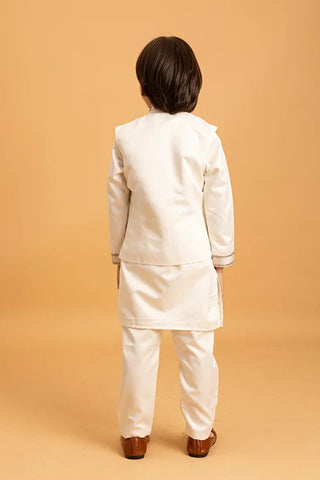 Premium White Mirror Work Koti Kurta Set for Boys Clothsvilla